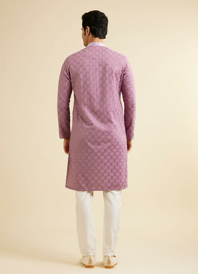 Manyavar Men Lilac Ogee Jaal Patterned Kurta Set with Chikankari Embroidery image number 6