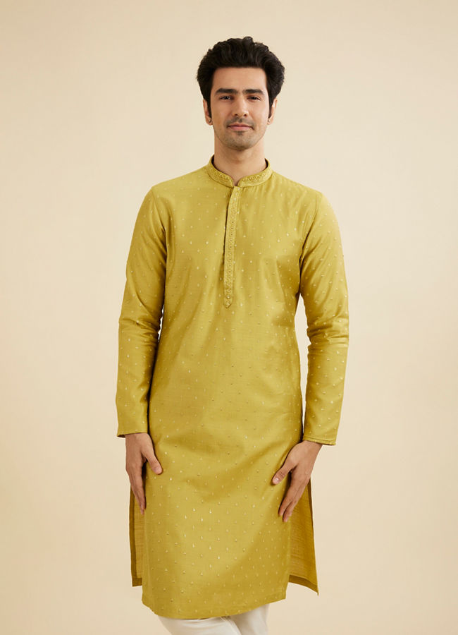 Manyavar Men Mehndi Green Embroidered Kurta Set With Sequin Work