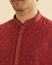 Manyavar Men Rust Red Embroidered Kurta Set With Sequin Work