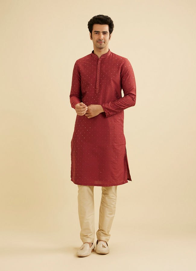 Manyavar Men Rust Red Embroidered Kurta Set With Sequin Work