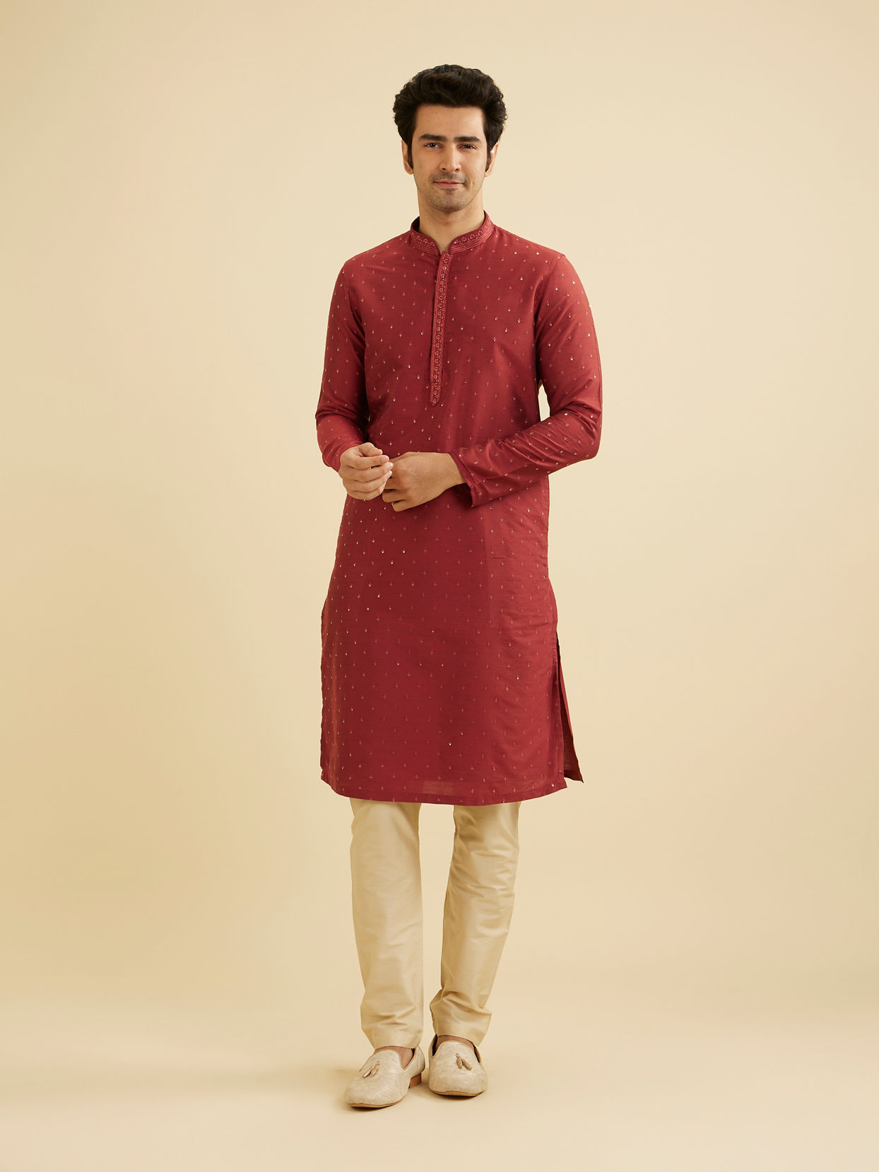 Manyavar Men Rust Red Embroidered Kurta Set With Sequin Work