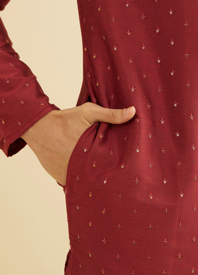 Manyavar Men Rust Red Embroidered Kurta Set With Sequin Work