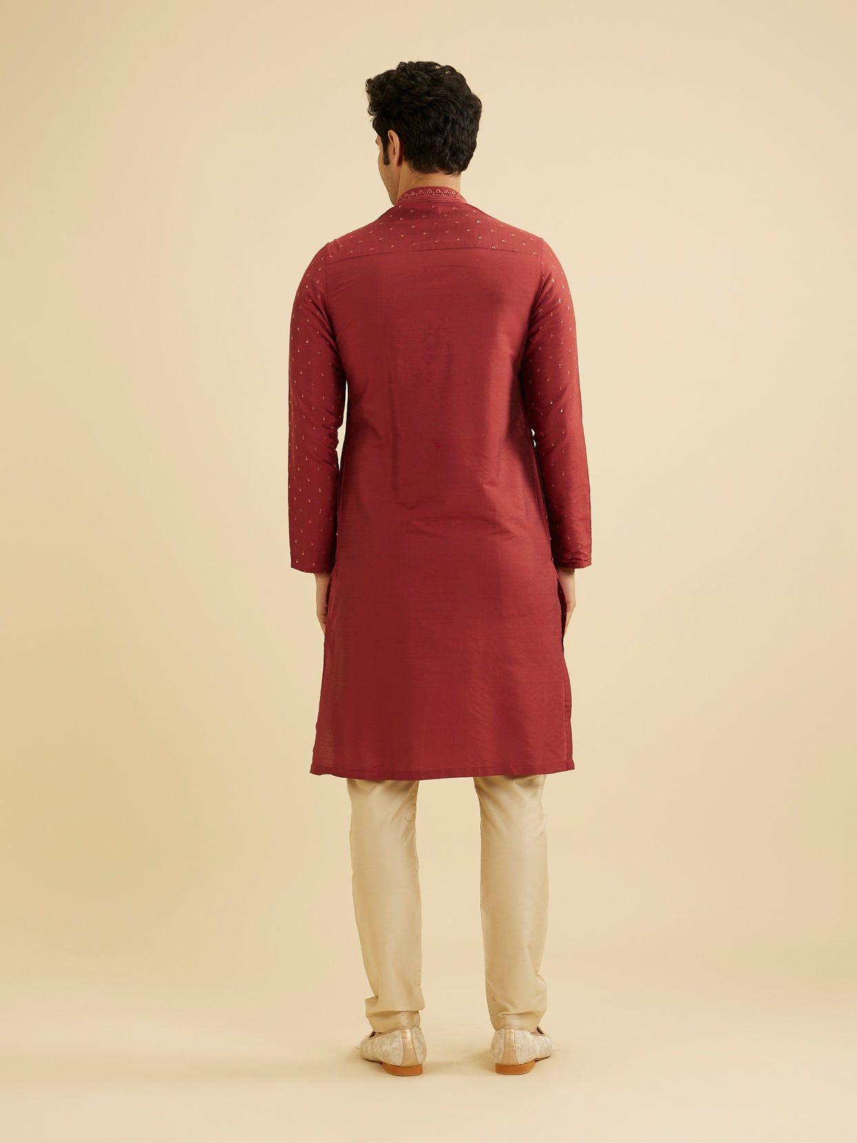 Manyavar Men Rust Red Embroidered Kurta Set With Sequin Work