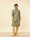 alt message - Manyavar Men Tropical Blue Diamond Patterned Kurta Set image number 2