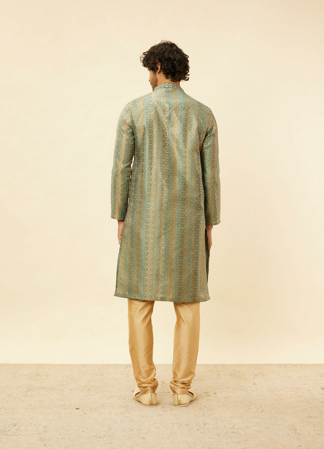 Manyavar Men Tropical Blue Diamond Patterned Kurta Set