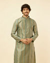 alt message - Manyavar Men Tropical Blue Diamond Patterned Kurta Set image number 0