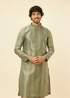 Manyavar Men Tropical Blue Diamond Patterned Kurta Set