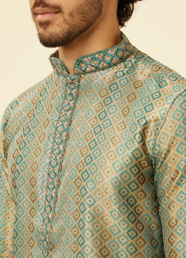 Manyavar Men Tropical Blue Diamond Patterned Kurta Set