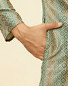 alt message - Manyavar Men Tropical Blue Diamond Patterned Kurta Set image number 3