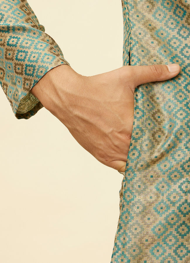 Manyavar Men Tropical Blue Diamond Patterned Kurta Set