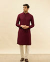 Manyavar Men Deep Maroon Chikankari Embroidered Sequinned Kurta Set