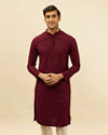 alt message - Manyavar Men Deep Maroon Chikankari Embroidered Sequinned Kurta Set image number 0