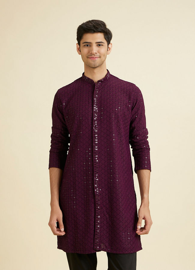 Manyavar Men Festive Purple Viscose Kurta Pajama