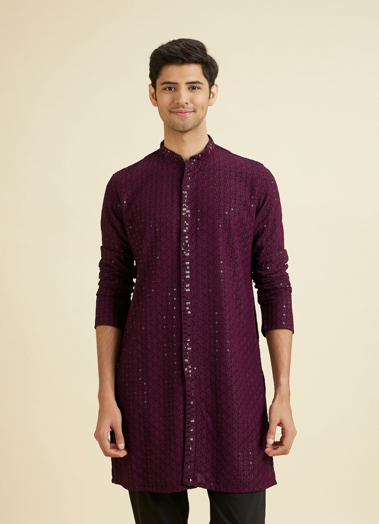 Manyavar Men Festive Purple Viscose Kurta Pajama