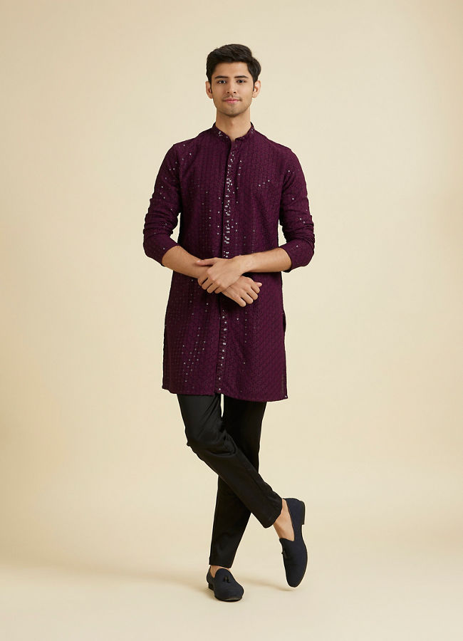 Manyavar Men Festive Purple Viscose Kurta Pajama