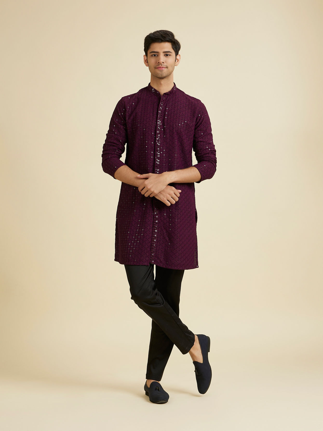 Manyavar Men Festive Purple Viscose Kurta Pajama