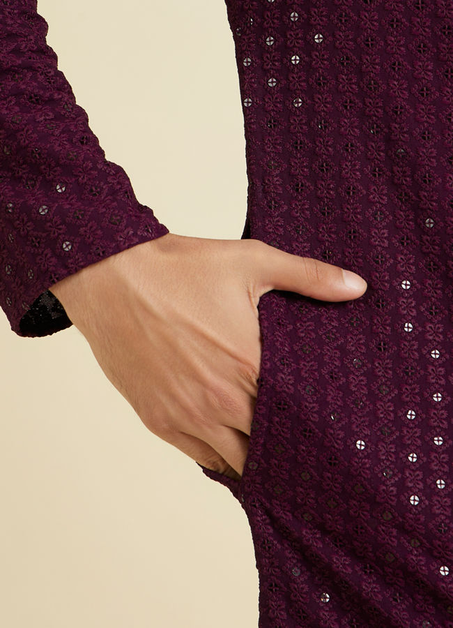 Manyavar Men Festive Purple Viscose Kurta Pajama
