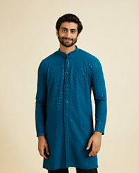 Manyavar Men Elegant Teal Blue Kurta Pyjama