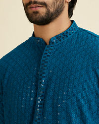 Manyavar Men Elegant Teal Blue Kurta Pyjama