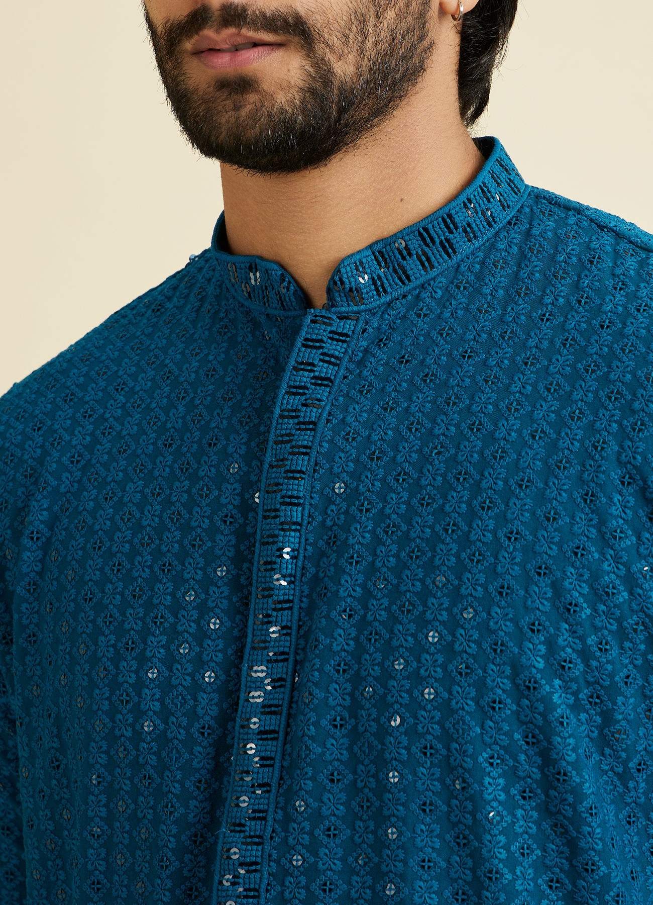 Manyavar Men Elegant Teal Blue Kurta Pyjama