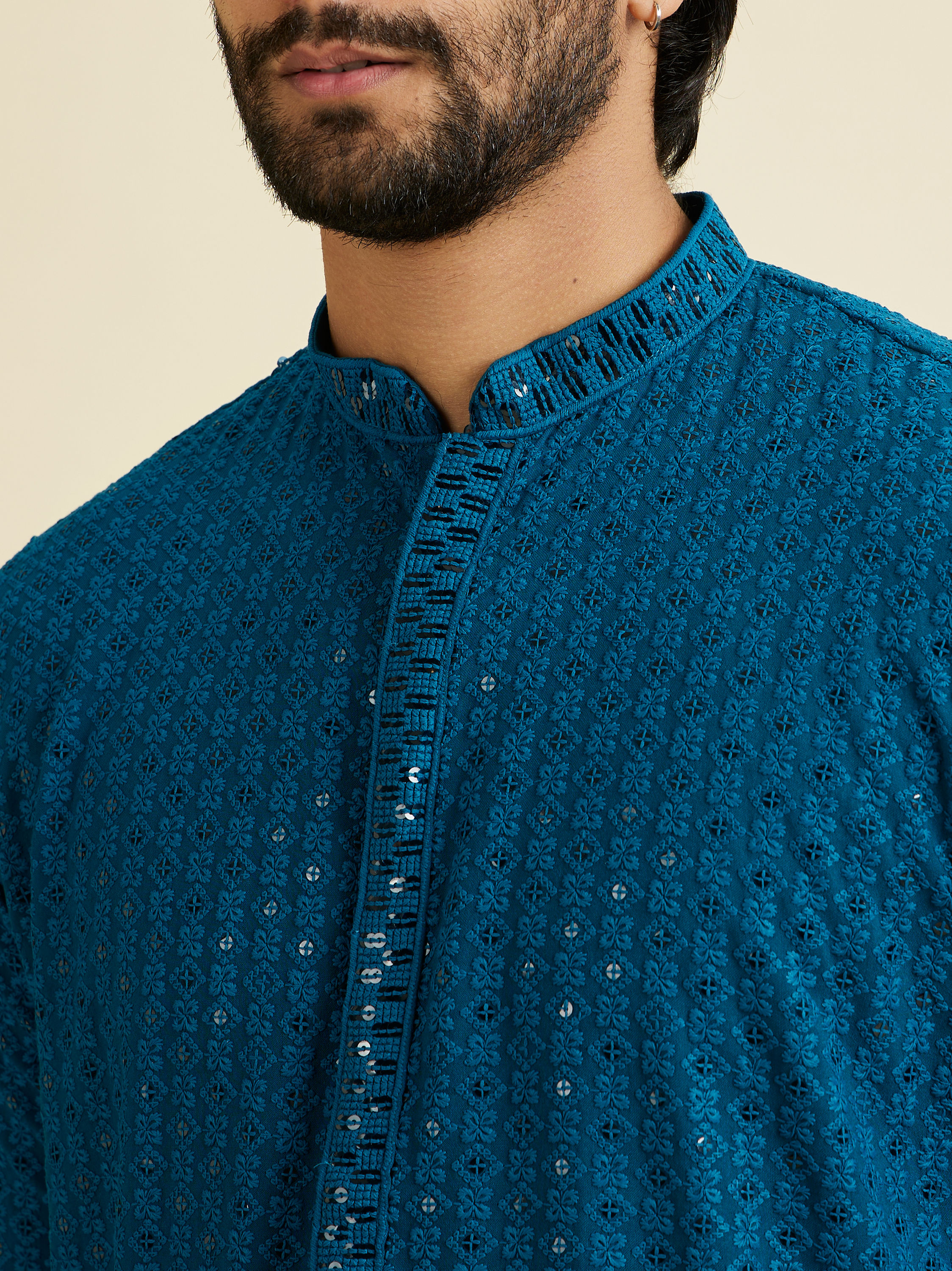 Manyavar Men Elegant Teal Blue Kurta Pyjama