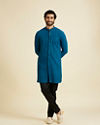 Manyavar Men Elegant Teal Blue Kurta Pyjama