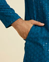 Manyavar Men Elegant Teal Blue Kurta Pyjama