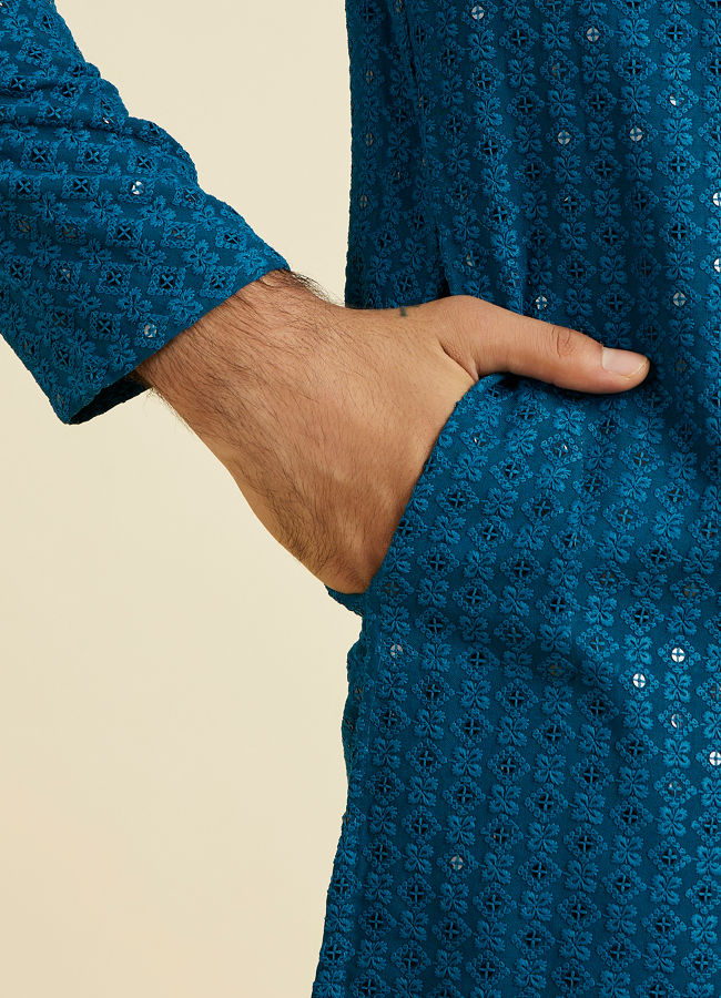 Manyavar Men Elegant Teal Blue Kurta Pyjama