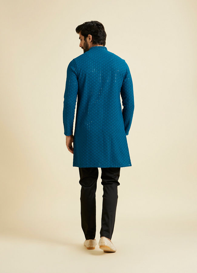 Manyavar Men Elegant Teal Blue Kurta Pyjama