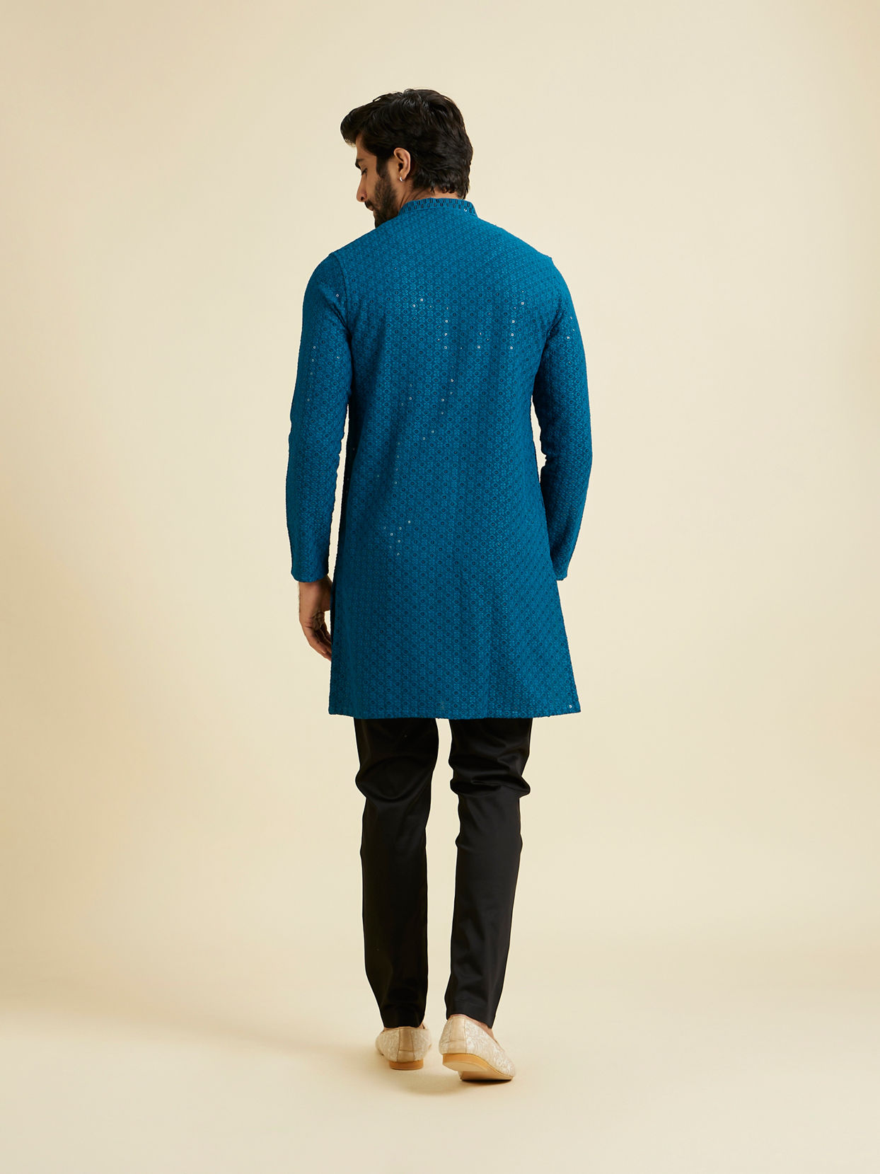 Manyavar Men Elegant Teal Blue Kurta Pyjama