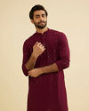 Manyavar Men Maroon Red Chikankari Sequinned Kurta Set image number 0