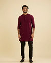 Manyavar Men Maroon Red Chikankari Sequinned Kurta Set image number 2