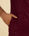 Manyavar Men Maroon Red Chikankari Sequinned Kurta Set image number 3