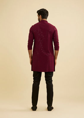 Manyavar Men Maroon Red Chikankari Sequinned Kurta Set image number 4