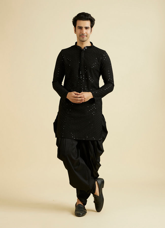 Manyavar Men Elegant Black Viscose Kurta Pajama