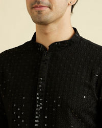 Manyavar Men Elegant Black Viscose Kurta Pajama