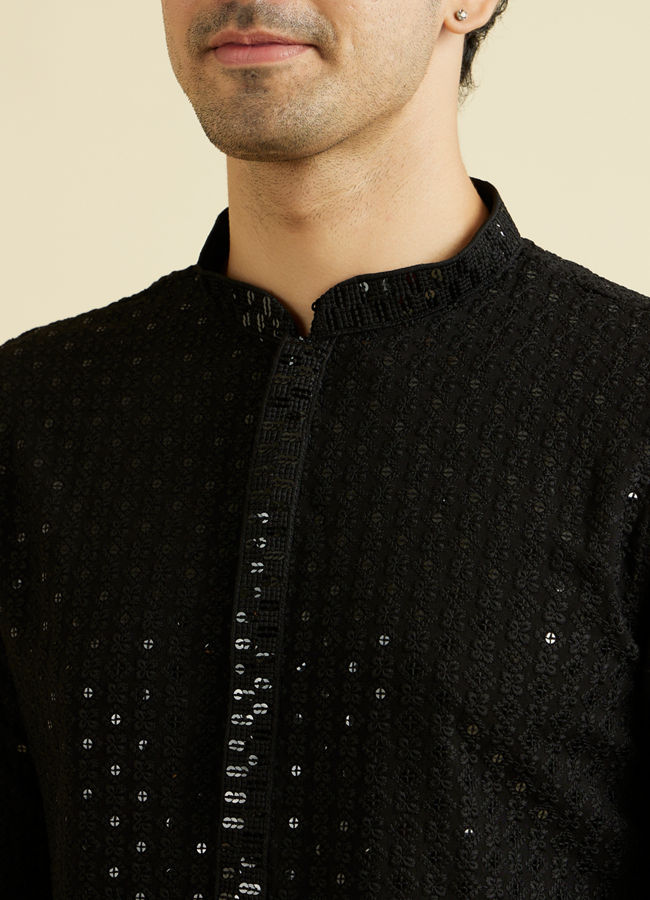 Manyavar Men Elegant Black Viscose Kurta Patiala