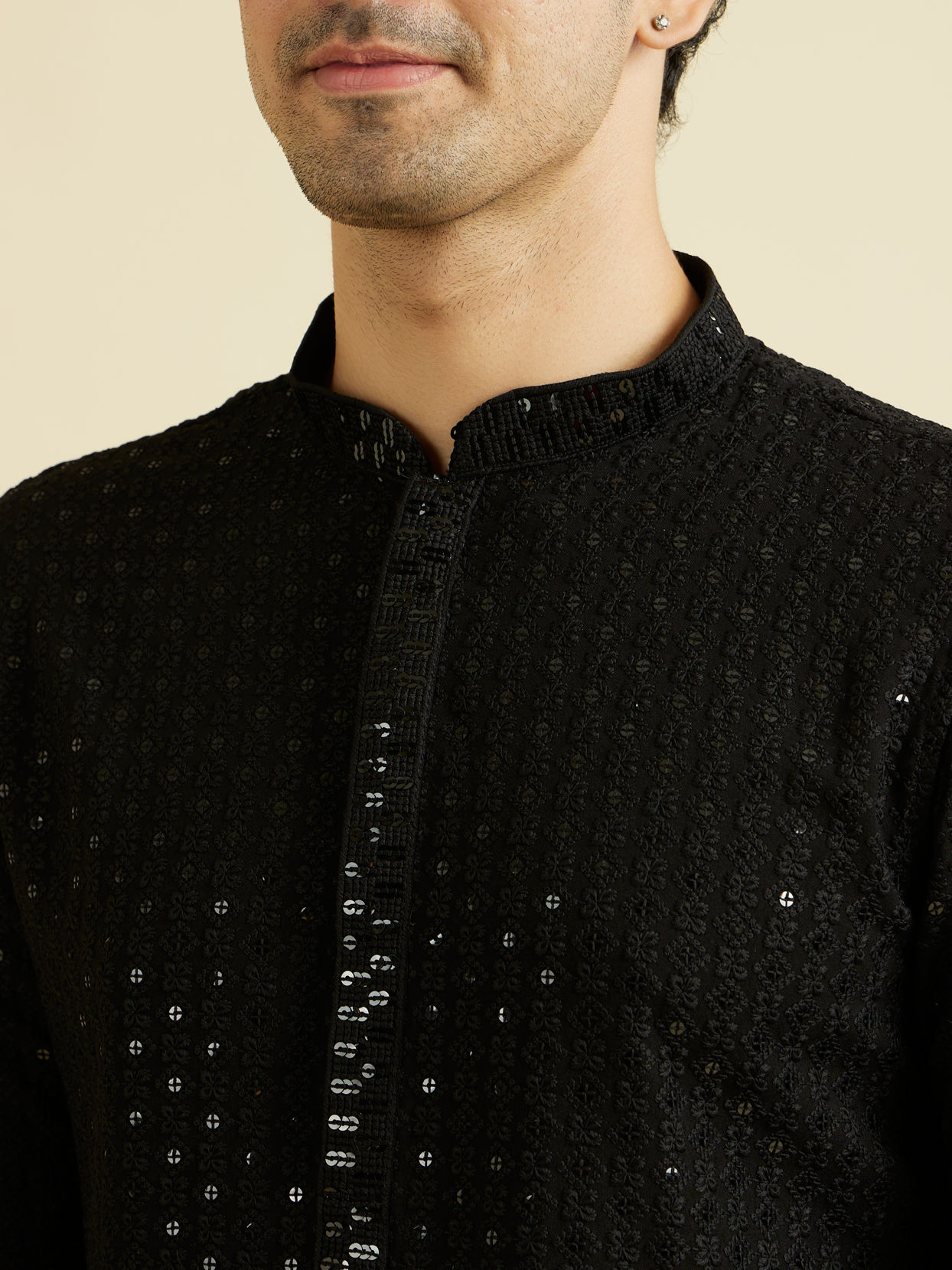 Manyavar Men Elegant Black Viscose Kurta Patiala