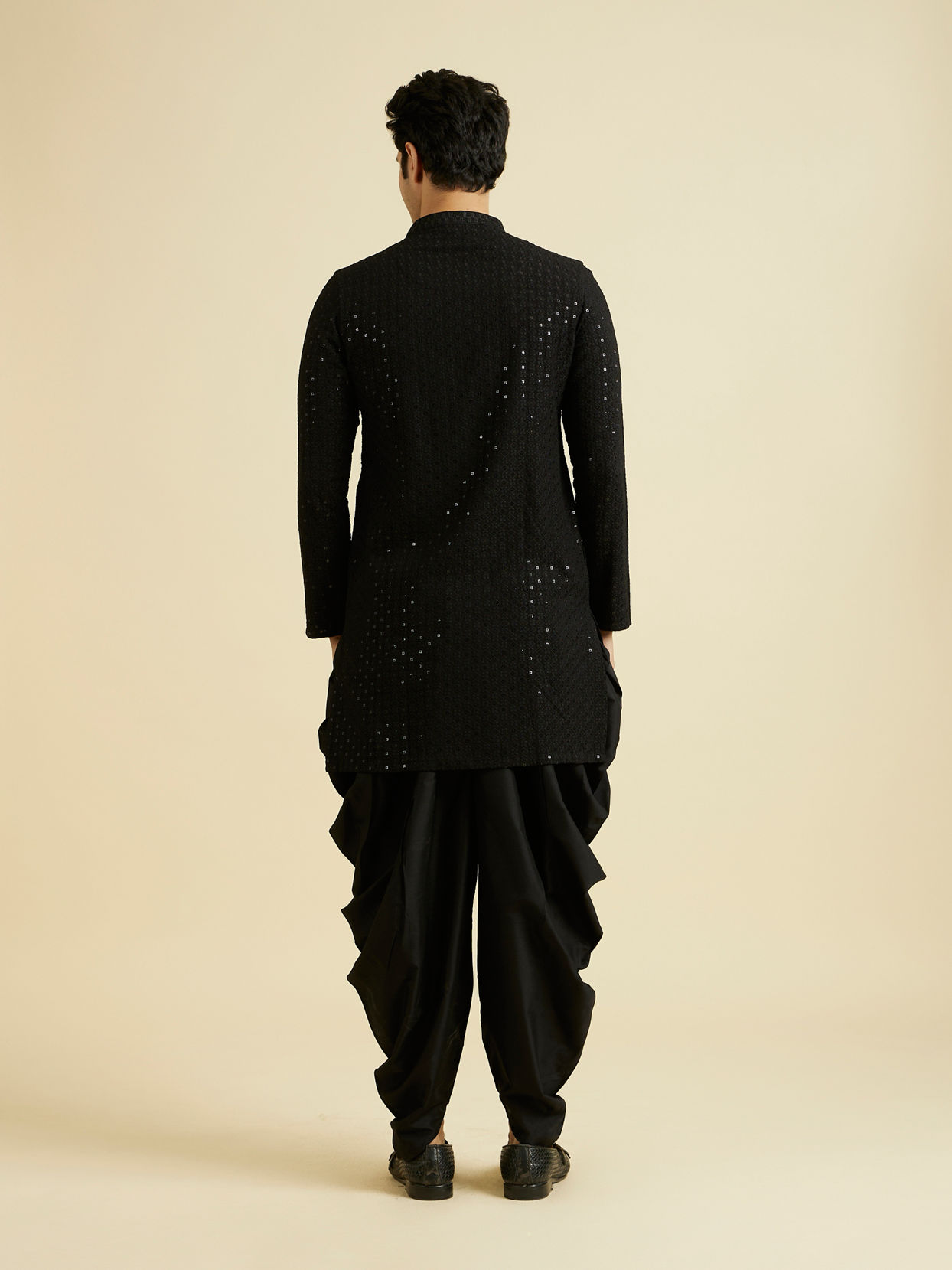 Manyavar Men Elegant Black Viscose Kurta Pajama