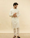 Manyavar Men Soft Cream Chikankari Sequinned Kurta Set