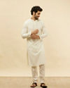 alt message - Manyavar Men Soft Cream Chikankari Sequinned Kurta Set image number 2