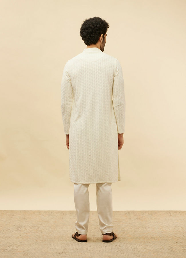 alt message - Manyavar Men Soft Cream Chikankari Sequinned Kurta Set image number 5