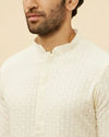 alt message - Manyavar Men Soft Cream Chikankari Sequinned Kurta Set image number 1