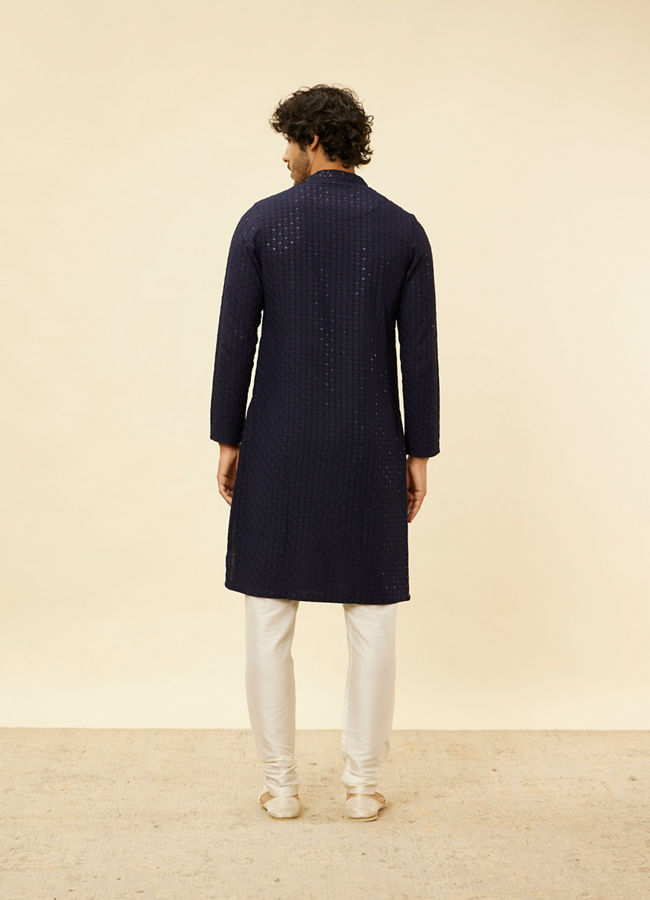 Manyavar Men Navy Blue Chikankari Sequinned Kurta Set
