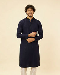 Manyavar Men Navy Blue Chikankari Sequinned Kurta Set