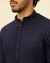 alt message - Manyavar Men Navy Blue Chikankari Sequinned Kurta Set image number 1