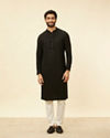 Manyavar Men Charcoal Black Chikankari Sequinned Kurta Set