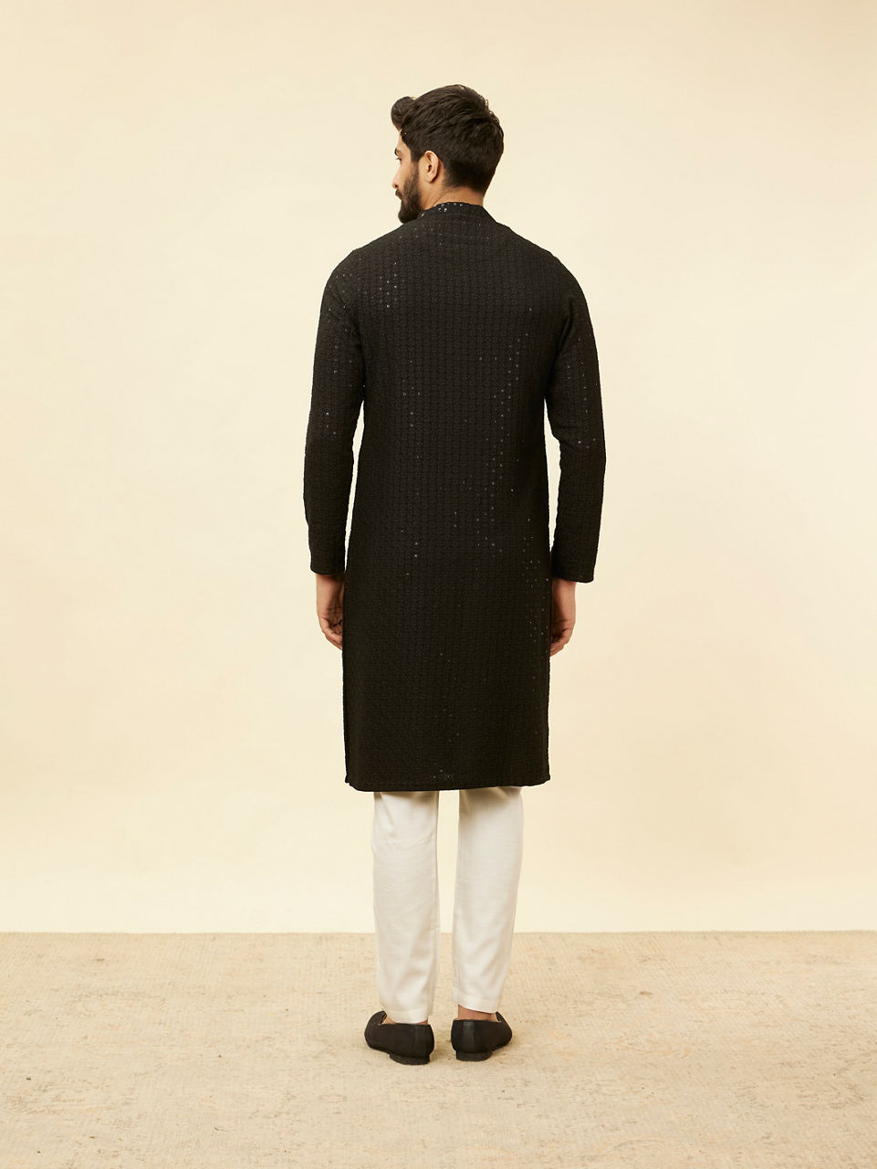 Manyavar Men Charcoal Black Chikankari Sequinned Kurta Set