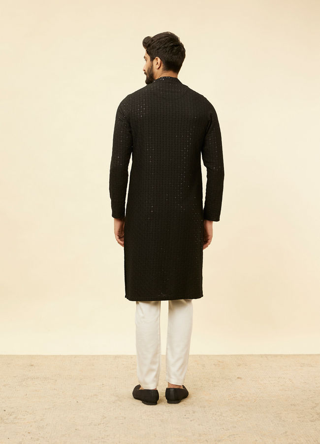Manyavar Men Charcoal Black Chikankari Sequinned Kurta Set