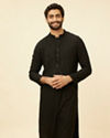 alt message - Manyavar Men Charcoal Black Chikankari Sequinned Kurta Set image number 0